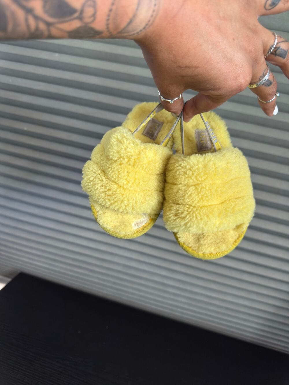 UGG Fluff Yeah Slides Little Kids Size 10 Yellow Sheepskin Slingback Slippers